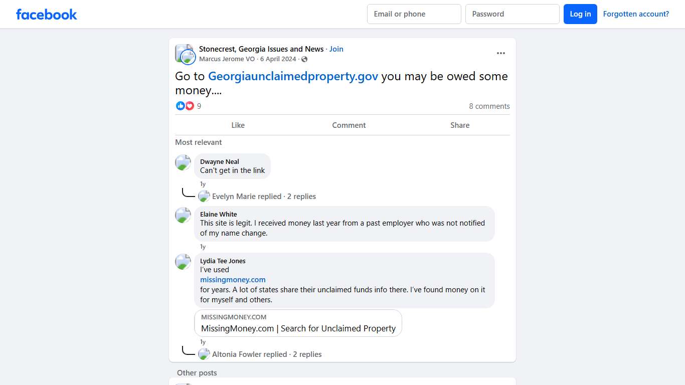 Stonecrest, Georgia Issues and News Go to Georgiaunclaimedproperty.gov you may be owed some money.... Facebook